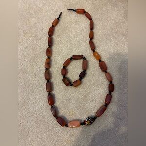 African long necklace and bracelet set,  Carnelian